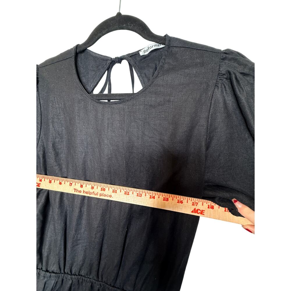 Reformation 12 Anneliese Linen Midi Dress $248 Puff Sleeve Backless Fit Flare - Picture 11 of 15